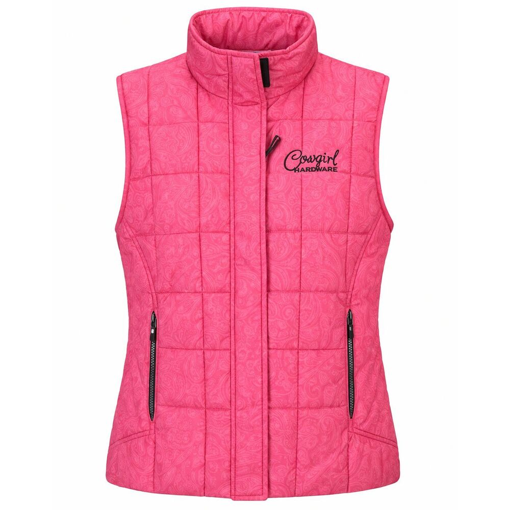 Cowgirl Hardware USA Pink Puffer Vest Womens Size M Fleece Lined Drawstring Hem